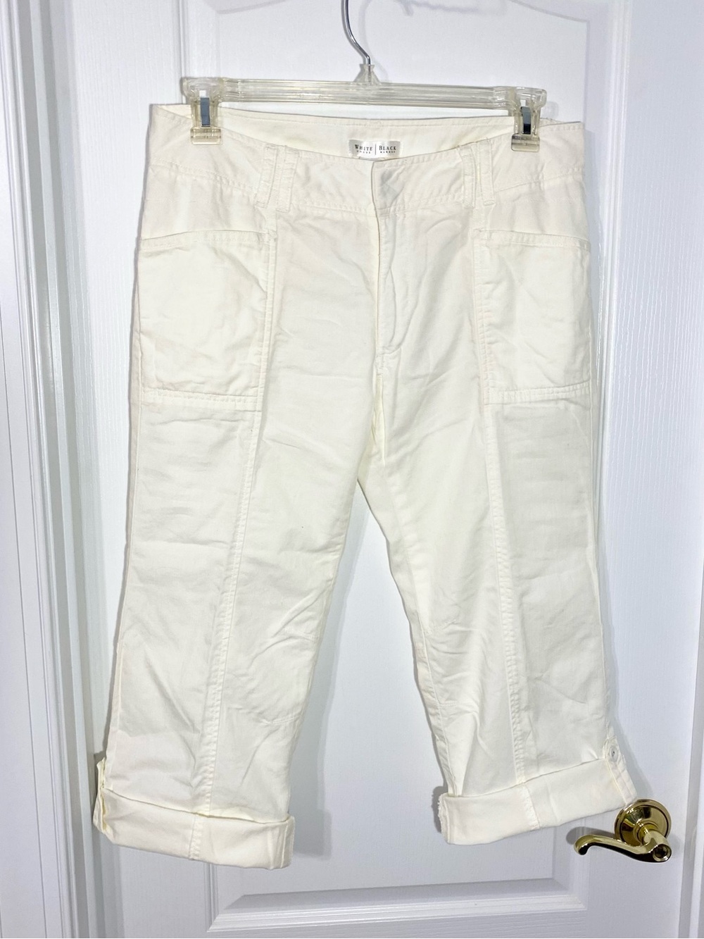 Y2K WHBM Ribbon Trim Roll Tab Hem Crop Utility Pants HONG KONG MADE Cream Sz 12